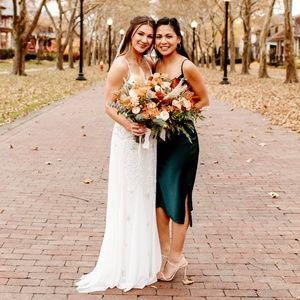 BHLDN Cali Satin Cowl-Neck Midi Slip Dress